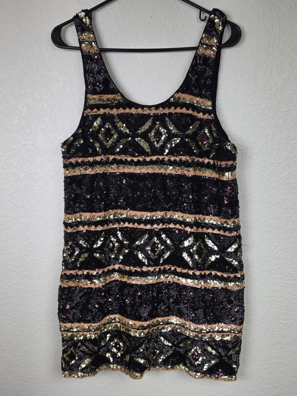 Free People Small Black Gold Sparkly Sequin Mini Dress